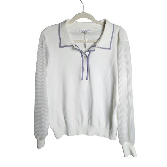 Siani Milano mixed media sweater sz xl sheer Puff Sleeve preppy Academia tennis - Picture 1 of 7